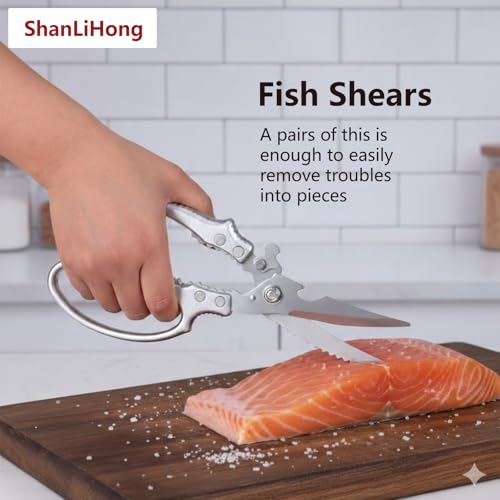 ShanLiHong Kitchen Scissors: Heavy-Duty Poultry Shears That Effortlessly Cut Through Bones, Fish, Veggies & Nuts. Crafted from 3Cr13 Stainless Steel. (All-Purpose Scissors, Kitchen Shears) by ShanLiHong - Used condition - Image 6