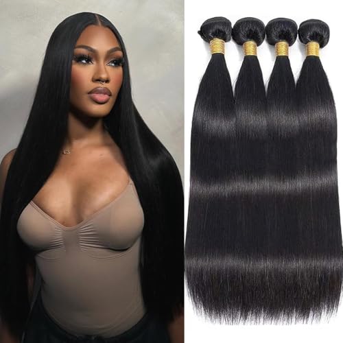 EWOSS Human Hair Bundles Straight 4 Bundles 16 18...