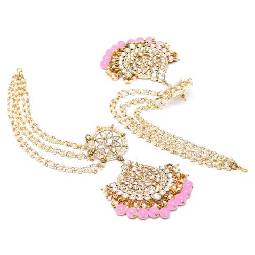 Image of Karatcart Gold Plated Pearl Beaded Kundan Kaanchain Earrings for Women