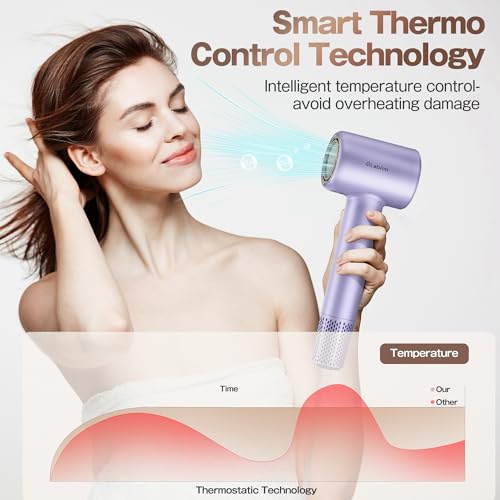 Image of Labiim Hair Dryer, High-Speed Ionic Blow Dryer 110,000 RPM Brushless Motor for Fast Drying, 200M Ions Frizz & Thermo-Control HairDryer with Magnetic Nozzle, Quiet Compact for Home Travel, Purple