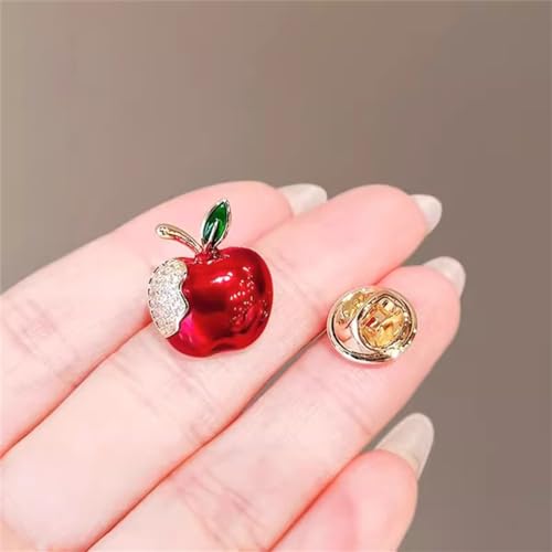 Image of Red Apple Fruit Little Brooch Rhinestone Crystal Lapel Pin for Women Girls Men Cute Dress Accessories Brooches Xmas Festival Ornament Christmas Eve School Teacher Student Appreciation Award Gift Corsage Pin Jewelry Birthday Graduation