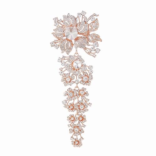 Image of Gyn&Joy 7.59 Inch Crystal Large Wedding Bouquet Brooch Pin