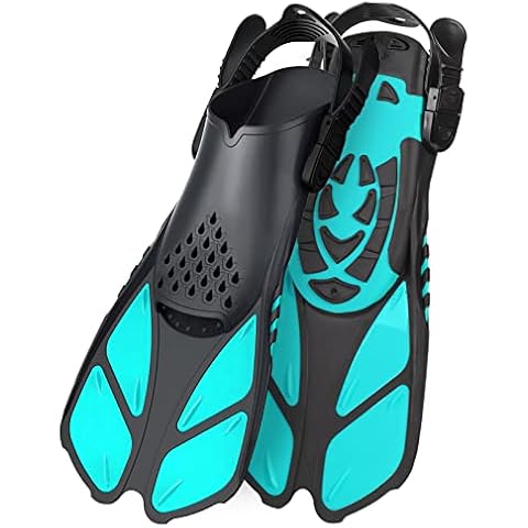Amazqi Swim Fins, Snorkel Fins Travel Size Short Adjustable for Swimming Flippers Open Heel Snorkeling Diving Fins Fit for Men, Women and Kids Cover