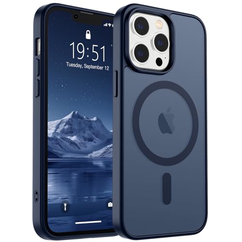 Image of SUPFINE Magnetic for iPhone 13 Pro Case (Compatible with MagSafe) (Military Grade Drop Protection) Translucent Matte Shockproof Phone Cover,Dark Blue
