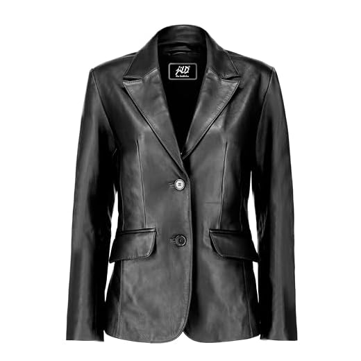 Jild Classic 2-Button Lambskin Leather Blazer Women - Casual Coat Long Sleeves Suit Style Leather Jacket Women (LC-BLK-XL)