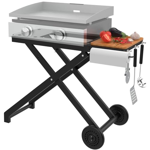 Image of Griddle Stand for Blackstone 22 17 Inch Tabletop Grill, Heavy-Duty Foldable Griddle Table with Wheels, Griddle Trolley Dining Table Cart, Grill Replacement Part for Outdoor Camping BBQ Tailgating