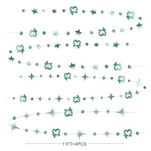 Image of Sage Green 13th Birthday Decorations Number 13 Circle Dot Twinkle Star Garland Metallic Hanging Streamer Banner Backdrop Girls Boys 13 Years Old Birthday Thirteen Official Teenager Party Supplies
