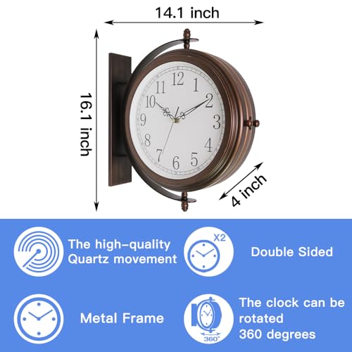 Image of Bestime 17inch Metal Case Double Side Clock. Antique Copper Look. Indoor /Outdoor Garden