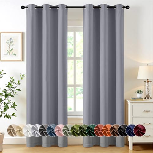 Image of MIULEE Blackout Curtains for Bedroom Living Room 2 Panels, Thermal Insulated Room Darkening Drapes Grommet Noise Reducing Light Blocking Window Treatments 72 Inches Long 40x72 Inch Silver Grey