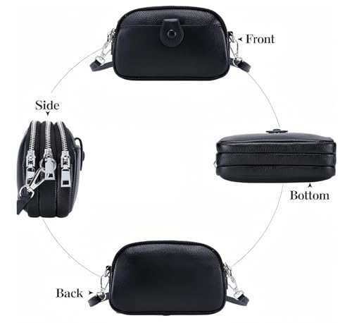 Women Small Genuine Real Leather Crossbody Shoulder Bag, 3 Zipped Compartments 1 Front Pocket4