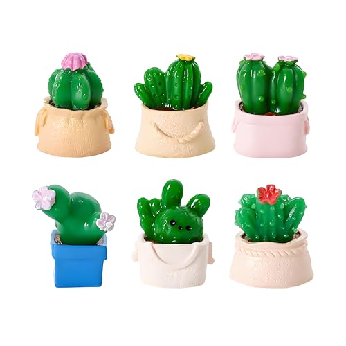 6 Pcs Mini Resin Cactus Figurines – Cute 3D Miniature