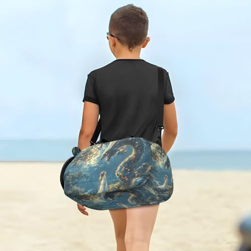 Duffle Bag for Boys or Girls with Shoes Compartment, Beautiful Dragon Feathered Sports Travel Bag Overnight4