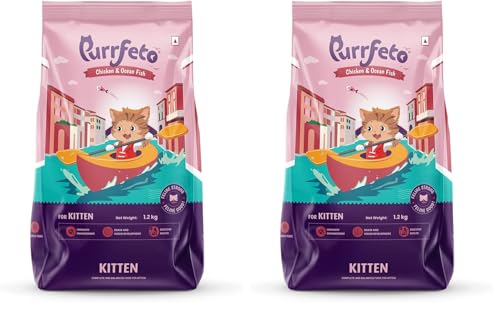 Image of Purrfeto Kitten Dry Cat Food | Chicken & Ocean Fish | 1.2 kg | 40% Reduction in Urinary Track Diseases |Promotes Brain & Vision Development | Enhances Immunity | Improves Digestive Health (Pack of 2)