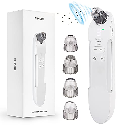 Blackhead Remover Face Pore Vacuum Cleaner EZBASICS Upgraded Blackhead Vacuum Rechargeable White Heads Removal with 3 Adjustable Suction Power Blackhead Extractor Tool with LED Display(White)