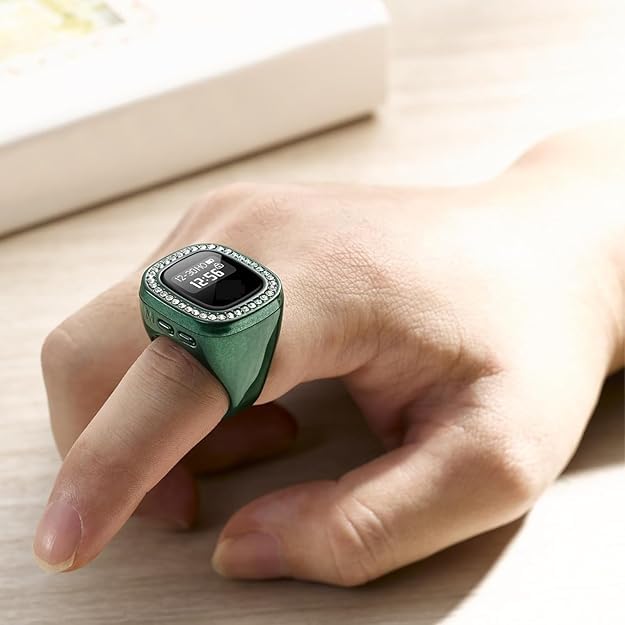 Image of Electronic Tasbih Ring with Large HD Display, Smart Digital Zikr Counter, Azan Reminder and Alarm, Rechargeable, for Men and Women, Multi Colour