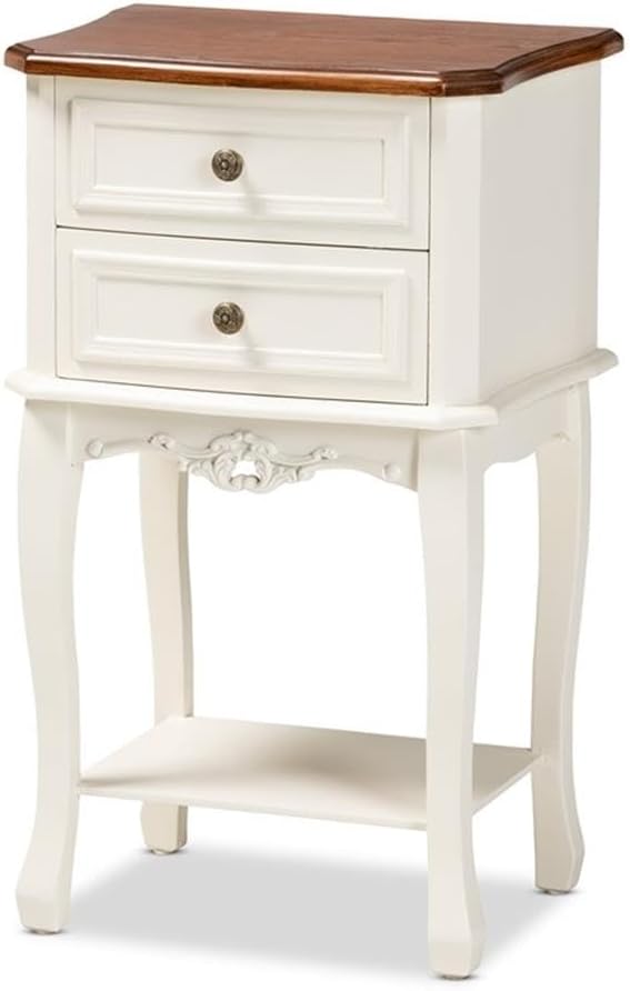 Baxton Studio Darla French White and Cherry Brown Wood 2-Drawer End Table