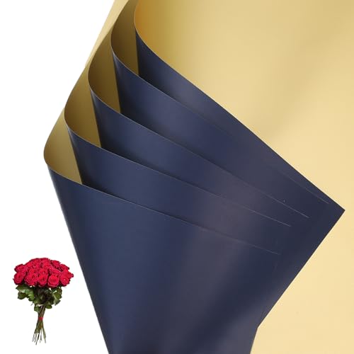 Papier d'emballage fleuriste bleu doré imperméable PATIKIL x20