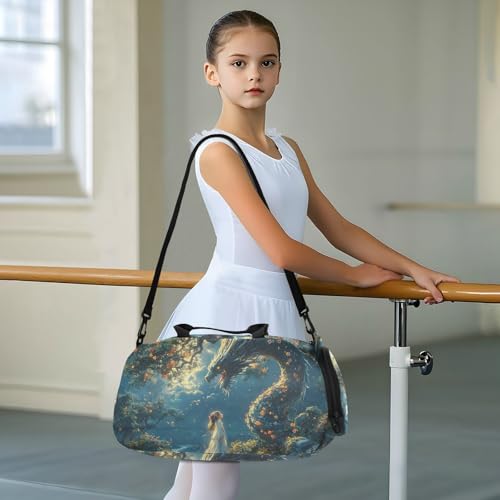 Duffle Bag for Boys or Girls with Shoes Compartment, Beautiful Dragon Feathered Sports Travel Bag Overnight3