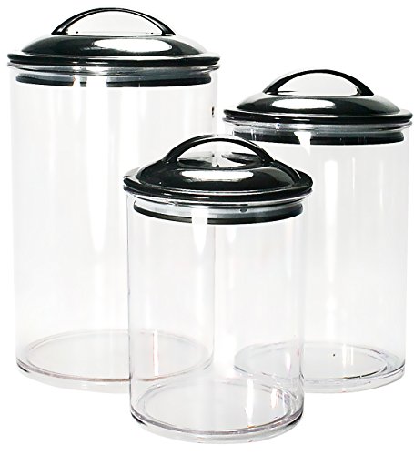 Calypso Basics 3-Piece Acrylic Canister Set, Plum Lids Set of 3 Black