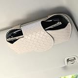 KINIVA Sunglasses Holder for Car Visor Leather Glasses Case with Clips for Car Visor Automotive Interior Visor Accessories Apply to All Car Models (09 Beige)