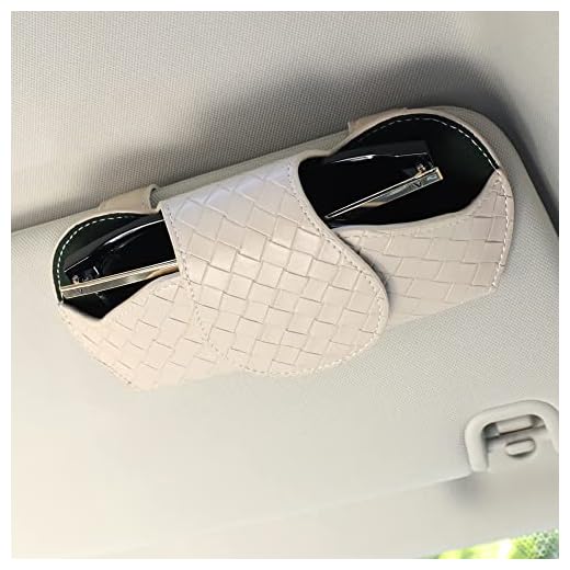 KINIVA Sunglasses Holder for Car Visor Leather Glasses Case with Clips for Car Visor Automotive Interior Visor Accessories Apply to All Car Models (09 Beige)