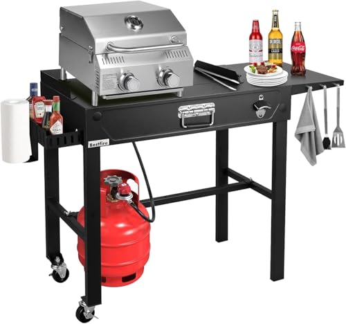 Llamaviva 2-Burner Gas Grill with Table, Storage & Wheels
