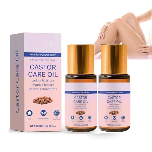 Aceite de ricino orgánico con bola de rodillo de cuarzo rosa, puro prensado en frío, aceite natural para pestañas de ojos, cuidado de la piel de las cejas, rodillo para rostro, cutículas, barba de