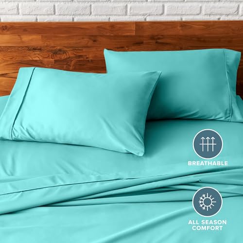 Image of Bare Home Microfiber Pillow Cases - King Size Set of 2 - Cooling Pillowcases - Double Brushed - Turquoise Pillowcases 2 Pack - Easy Care (King Pillowcase Set of 2, Turquoise)