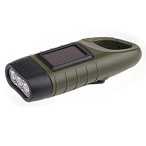 Torcia Elettrica Manovella a Mano del LED, Ricaricabile della Torcia Solare, Torcia Lampada Portatile con la Batteria di Idrogeno di Nichel, Torce Elettriche con Moschettone per Trekking Campeggio Att