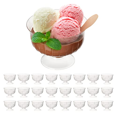 48 Copas de Postre de Plástico Desechables, Copas de Helado, Cuencos de Postre, Vasos Aperitivos, Transparente 225ml - Robusto, Resistente y Reutilizable| Fiestas Cumpleaños Catering Bodas Navidad.