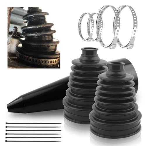 2PCS CV Boot with 4 Stainless Steel Clamps & 6 Cable Ties & 1 Cone,Waterproof Dustproof CV Axle Boot Repair Kit for Protect Axle,Universal CVs Joint Boots Fits for Most Cars