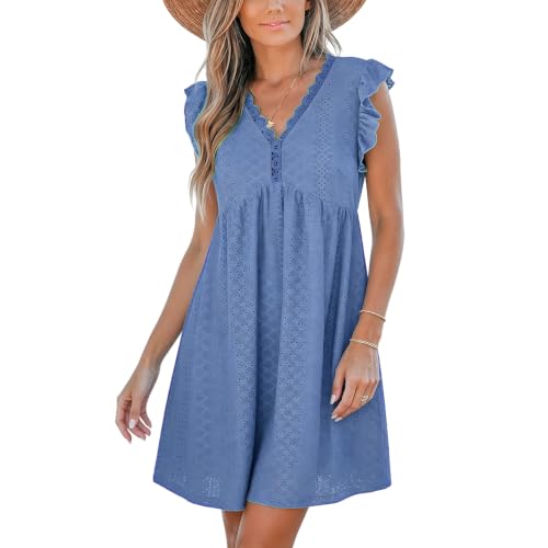 Robe d'été courte à œillets pour femme style bohème décontractée en taille empire