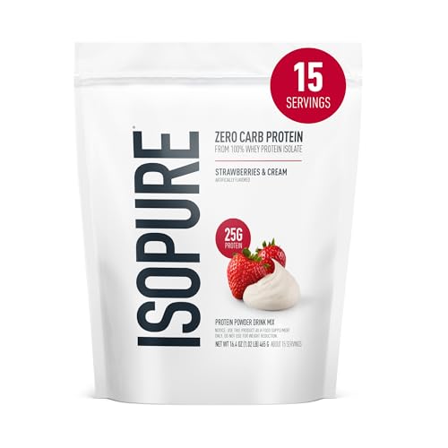Image of Isopure Zero Carb 100% Pure Whey Isolate Protein Powder, Gluten Free, With Vitamins, Strawberries & Cream, 25g Protein Per Serving, 1 Lb, 15 Servings (Packaging May Vary)