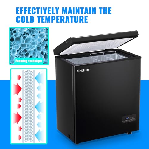 Chest Freezer 5.0 CU.FT Ultra-low Temperature Deep Freezers (Down to -12 ℉) with TWO Removable Baskets Freestanding Black Small Mini Compact Size for Home Kitchen Office