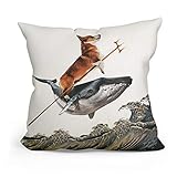 Fokongna Funny Throw Pillow Covers, Whale Corgi Pillowcase Decor, Aquadog The Corgi Rides a Whale Dog Throw Pillowcases Living Room Sofa Couch Decor Gift 18”x 18”Inch