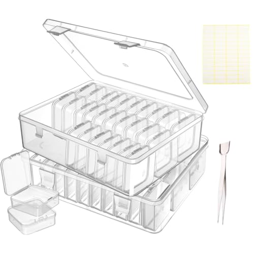 2Pcs Bead Storage Boxes,60 Small TransParent Plastic Bead storage boxes, mini rectangular small plastic containers for DIY art craft jewelry bracelet making