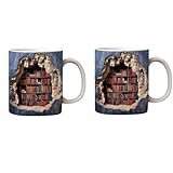 BHOLI Taza de librería, 2 tazas de café de cerámica para estantería, taza de café multiusos de diseño creativo, taza de café para amantes de los libros, divertidas tazas de café de cerámica con libro