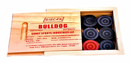 Siscaa Carrom Coin Men and Striker - Professional Set of 24 Wooden Carrom Coins with 1 Striker - Wooden Checkers (in Wooden case) (24 Pieces + 1 Striker )