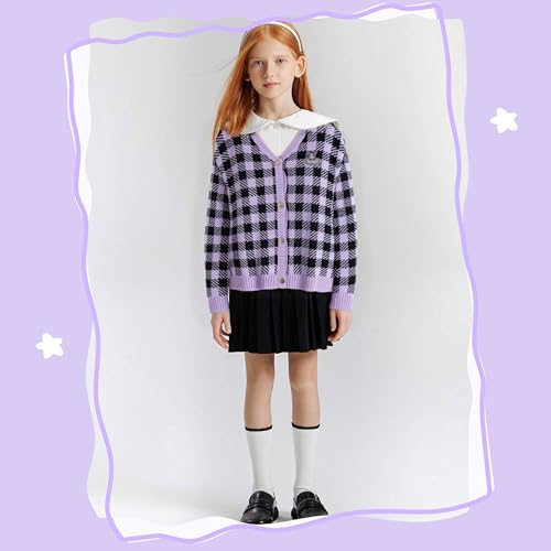 Image of Kawaii Cartoon Cardigan Sweaters for Women Girls Long Sleeve Open Front Knit Cardigans Plaid JK School Uniform