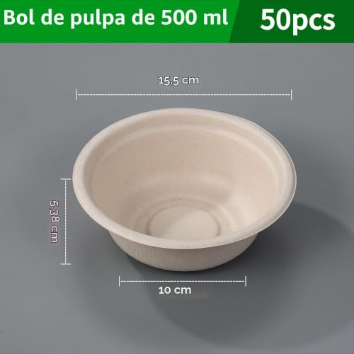 Miniatura 2 de Bucomtu 50 Piezas Cuencos Desechables 500 Ml 17 Oz, Cubiertos Desechables, Tazones De Papel Desechables, Alternativa Natural Al Plástico, Vajilla Biodegradable, Para Barbacoas, Camping Y Fiestas