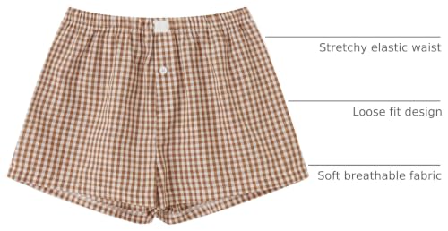 Image of Womens Boxer Shorts Gingham Y2k Pajama Cute Plaid Striped Print Lounge Sleep Shorts
