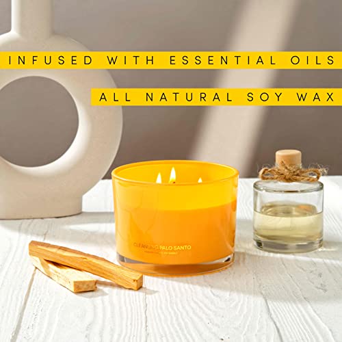 96North Luxury Palo Santo Candle | Large 3 Wick Jar Candle | Up To 50 Hours Burning Time | 100% Natural Soy Wax | Relaxing Aromatherapy Aesthetic Candles | Housewarming Gift For Men And Women #TOP1