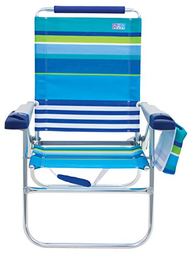 Rio Beach 17" Extended Height 4 Position Folding Beach Chair, Cup Holders|Arm Rest|Foldable, Aluminum, Blue/White/Green #TOP1