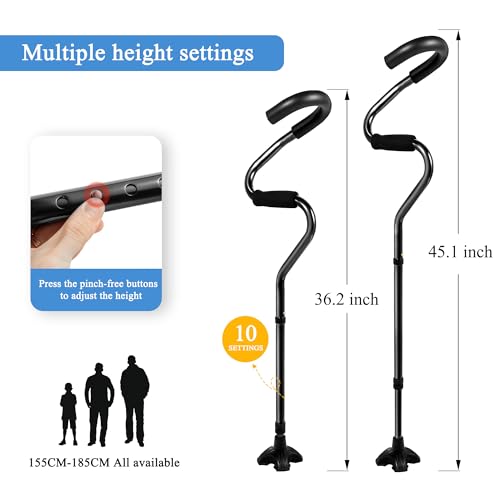 Retoreath Ergonomic Walking Cane, Stabilizes Wrist, Forearm Provides Extra Support, Self Standing Lightweight Adjustable Walking Stick, Stand Assist for Men Women- Black
