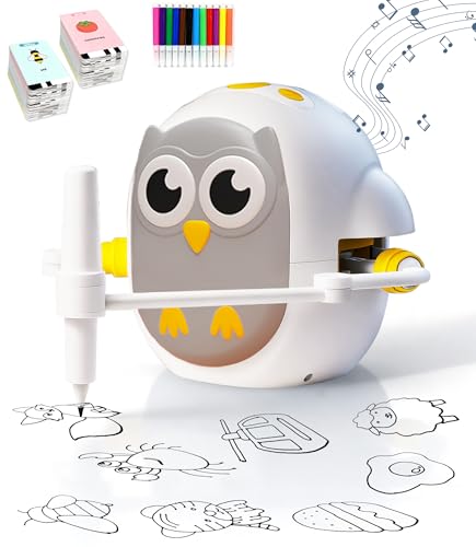 GMYGBY Drawing Robot for Kids, Montessori Learning Drawing Machine with 200 Cards, Smart Educational Painting Toy for 3 4 5 6 7 8 Year Old Boys Girls Birthday Party Gift- (Owl)