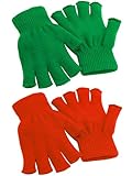 Cooraby 2 Pairs Unisex Warm Half Finger Gloves Winter Fingerless Gloves (L for Adults, M for Teens, S for Kids) (Green, Red, Large)