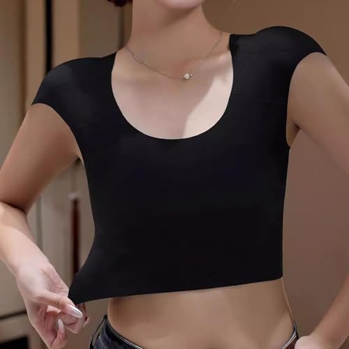 LZTET Camiseta Suave 2 En 1 con Hombreras Incorporadas para Mujer,Sin Mangas Almohadillas Push-Up,para Mejorar La Postura De Hombros Resbaladizos,Estrechos Y CaíDos(2XL,Light Brown)