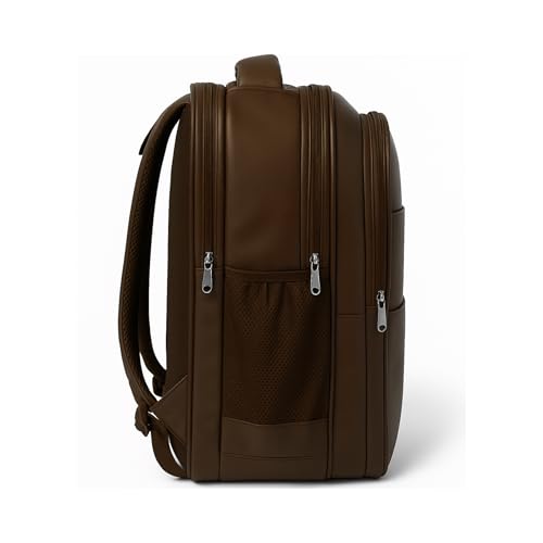 Image of Bagbros 30L Faux Leather Laptop Backpack for Men & Women - Premium Waterproof Anti-Theft Travel Bag with Multi-Pocket Organizer | Work, Gym, Office, College, School Use