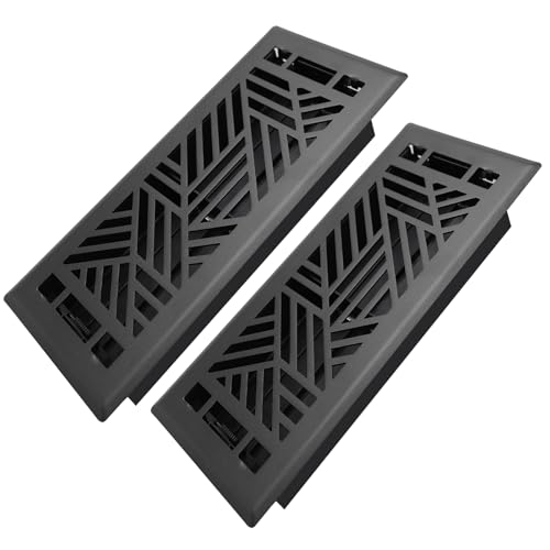 Howeall 4x10 Inches 2 Pack Heavy Duty Walkable Floor Register Easy Adjust Air Supply Lever Floor Vents - Brooklyn Design - Vent Cover for Home Floor - Matte Black by Howeall - Used condition - US$30.13