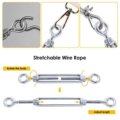 Eyourlife 5 Pcs 304 Stainless Steel Turnbuckle Hook, Heavy Duty Shade Sail Hardware Adjustable Wire Rope Tensioner (M6, Eye & Eye) #TOP6